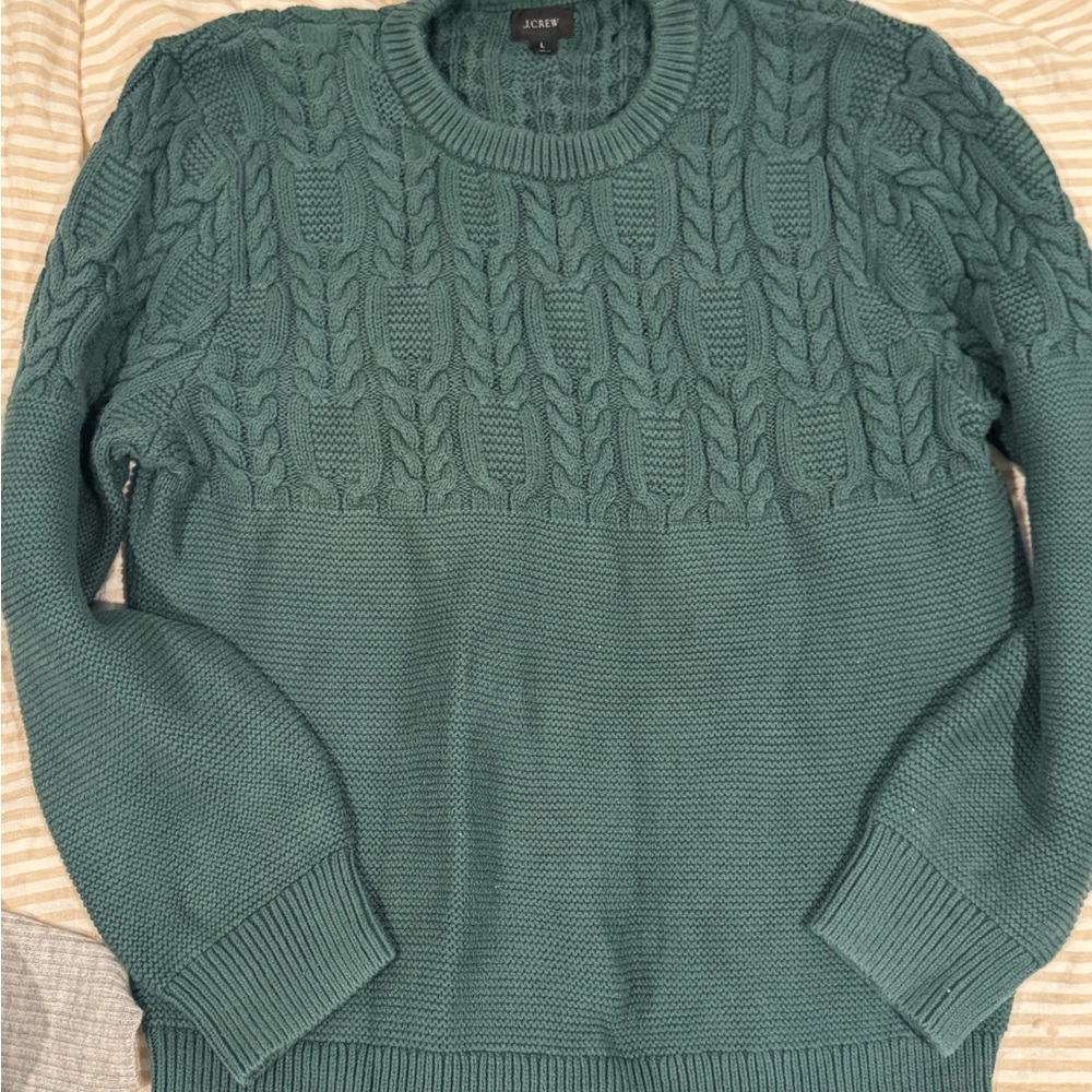 J. Crew Women's Teal Cable Knit Crewneck Sweater 100% Cotton L